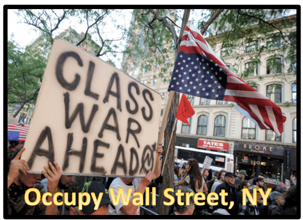 Occupy Wall Street campaign picture, where they advocated restoring democracy.