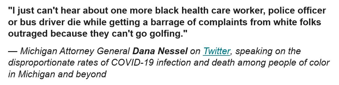quote from Dana Nessel in Lansing Michigan, on black deaths