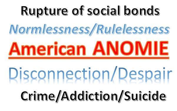 key words to define American Anomie, rupture of social bonds