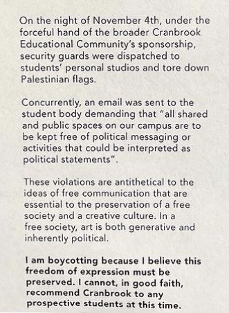 Detroit art students reacted to the administration's suppression, as shown through this letter. 