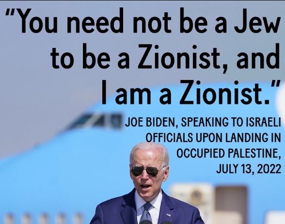 Depiction of Joe Biden claiming to be a Zionist. Zionism promotes the idea of self-hating Jews as a control mechanism. 