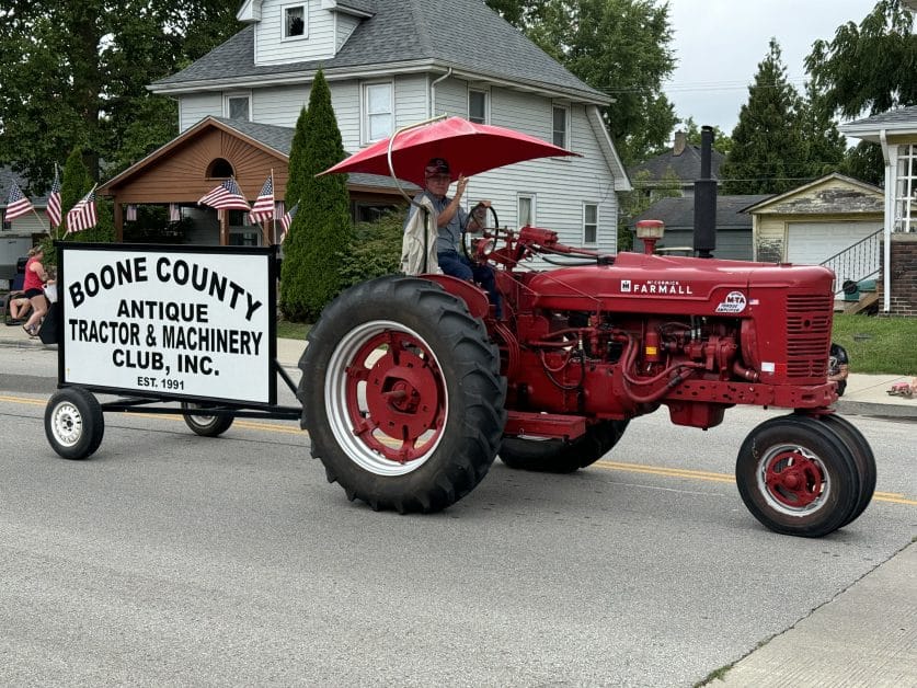 Lebanon Indiana with antique tractors in the town parade.