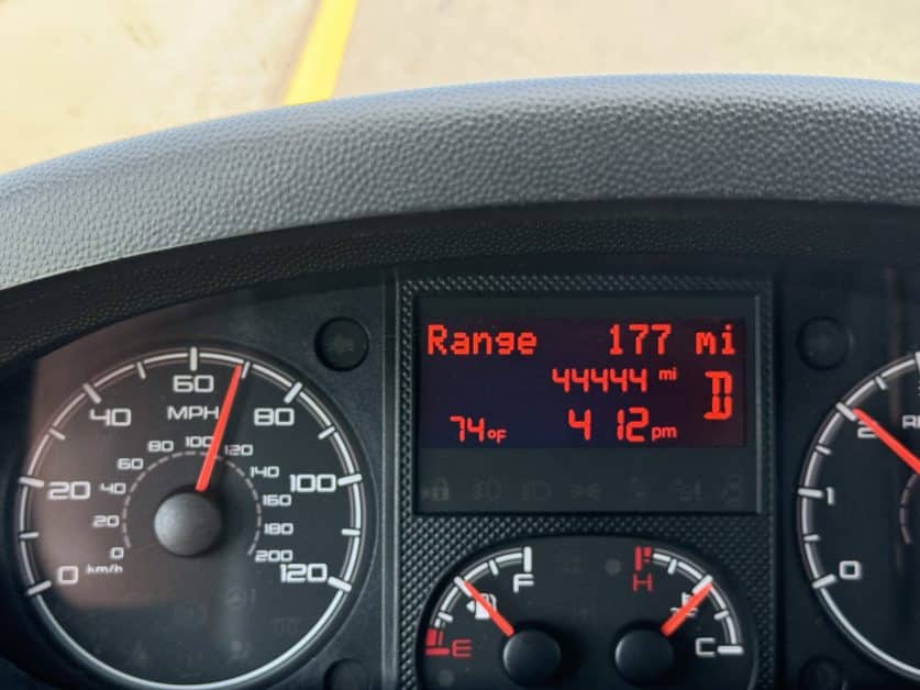 for a safe vanlife escape always check your tires. Ours are at 44,444 mile as depicted in this picture of the van's dashboard.