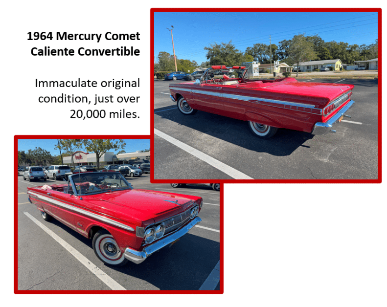 Van life 2024 in Dunedin Florida featured local points of interest, like this immaculate red 1964 Mercury Comet convertible.