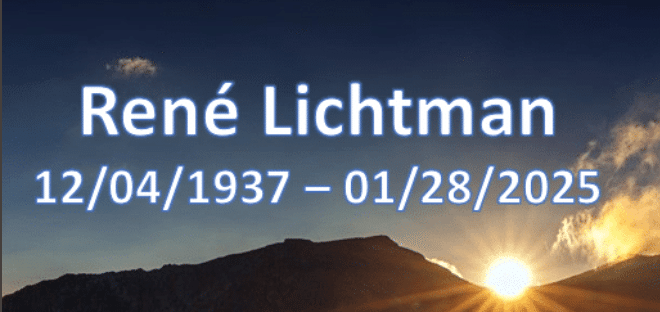 René Lichtman 12/04/1937 - 01/28/2025 inscribed over a beautiful sunset